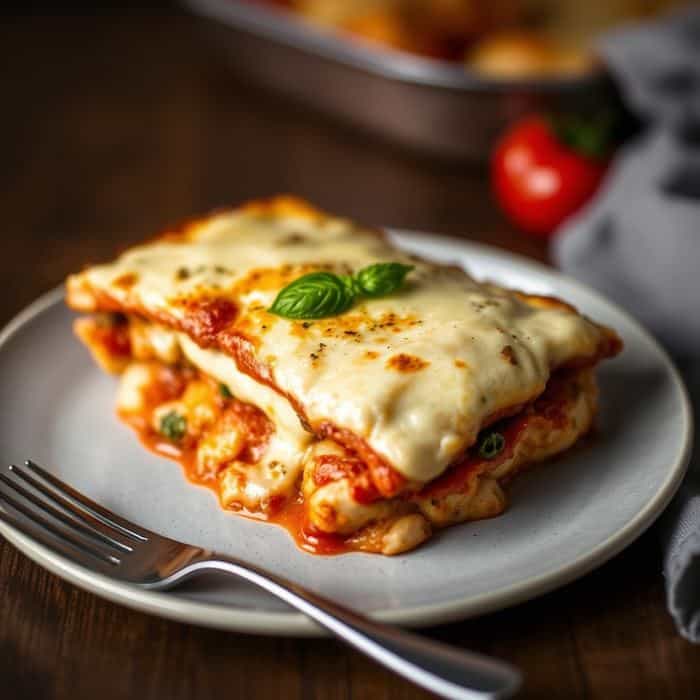 Baked cheesy chicken stack with tomato sauce