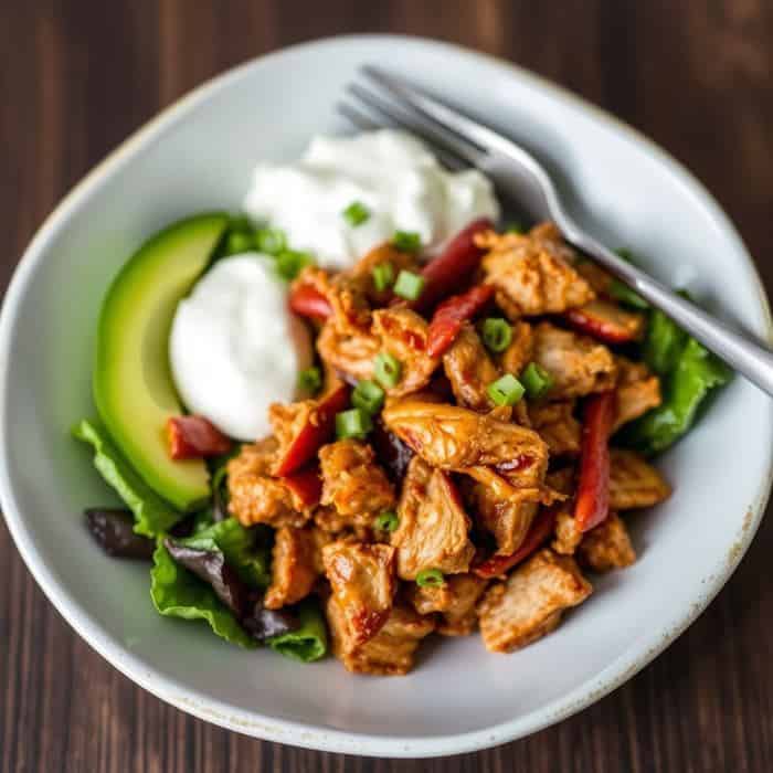 Chicken fajita bowl with avocado