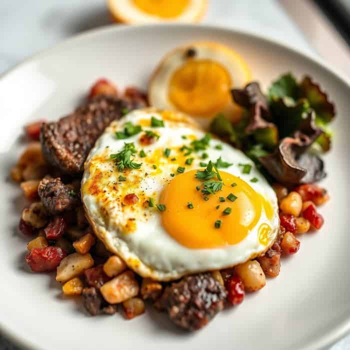 Steak and eggs breakfast skillet