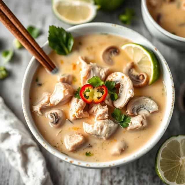 Coconut chicken and mushroom soup lunch